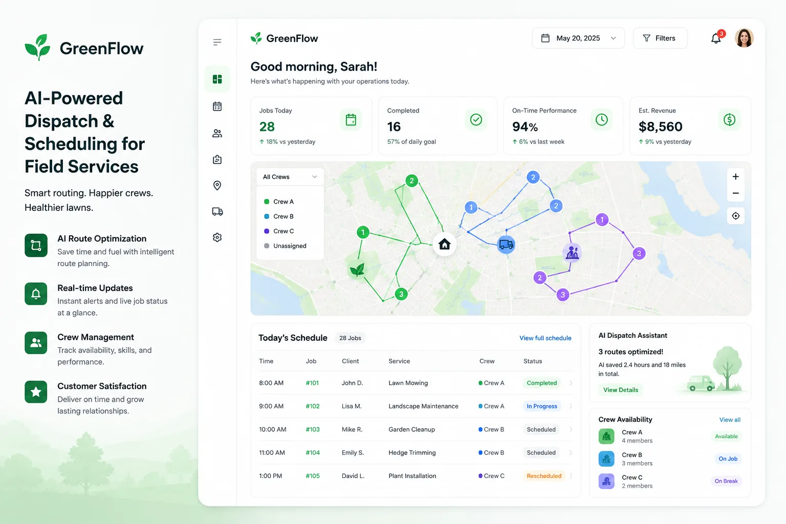Verde Landscaping — AI-powered dispatch board
